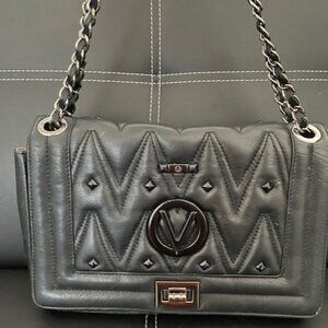 Mario Valentino Black Leather Quilted Crossbody